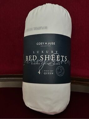 Cosy House 4 piece 100% Bamboo Sheets, Viscose Blend, Queen, White, NEW! $180
